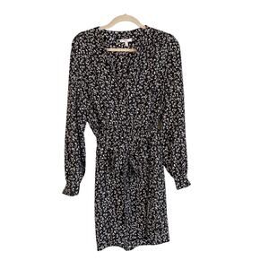 Joie Floral Dress Size XL Black Tie Waist Bohemian Feminine Romantic Resortwear